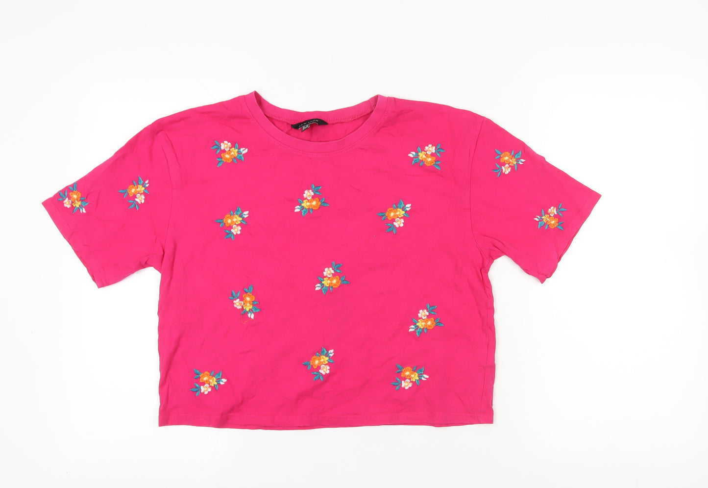 New Look Pink Embroidered Floral T-Shirt, Size 14