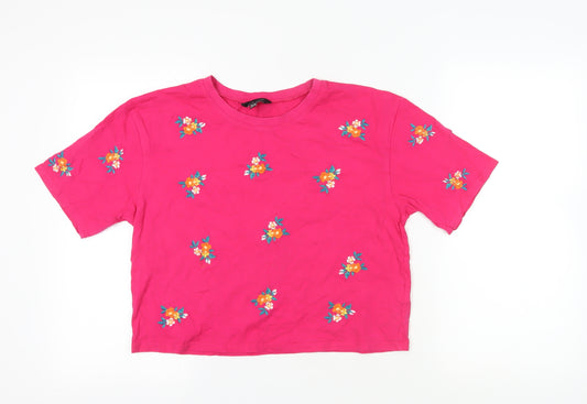 New Look Pink Embroidered Floral T-Shirt, Size 14