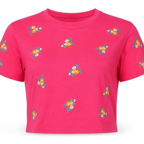 New Look Pink Embroidered Floral T-Shirt, Size 14