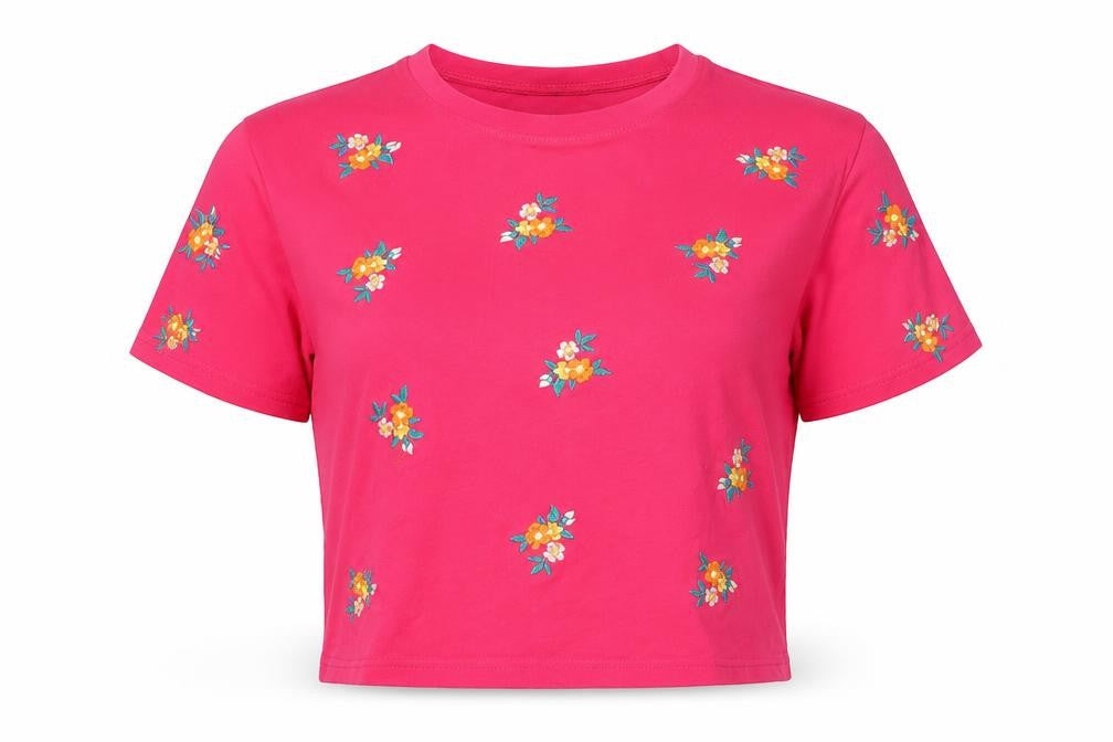 New Look Pink Embroidered Floral T-Shirt, Size 14