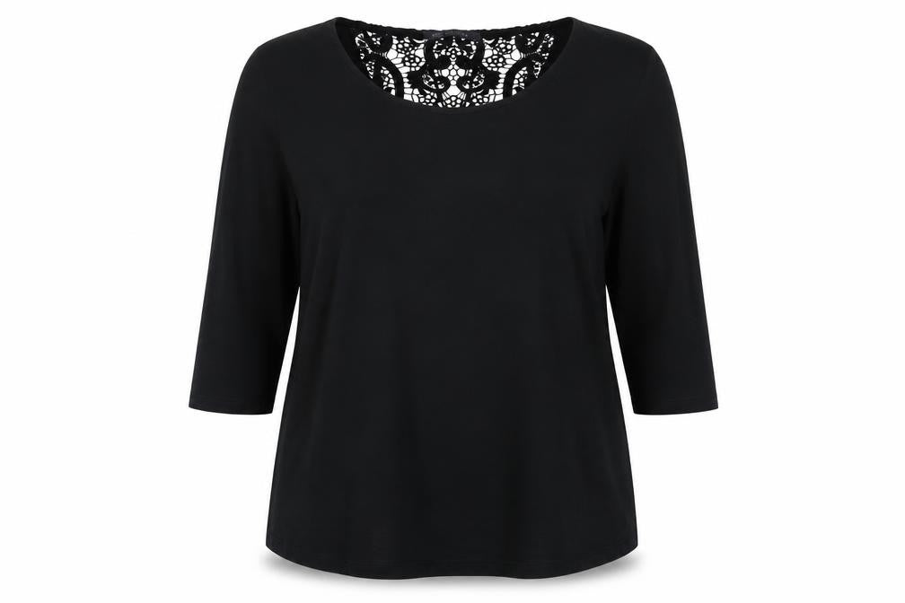 Front view of Marks & Spencer Black Lace Accented Blouse -, size 14