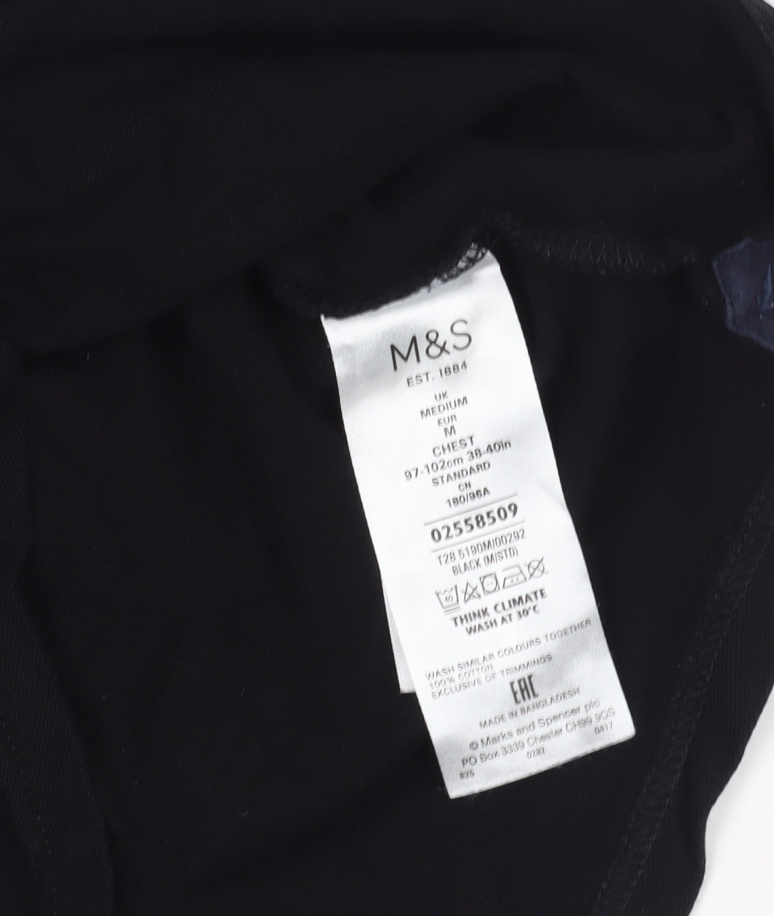 Marks and Spencer Black Polo Shirt, Size M, Short Sleeve