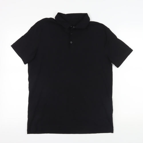 H&M Black Stretch Cotton Polo Shirt Large