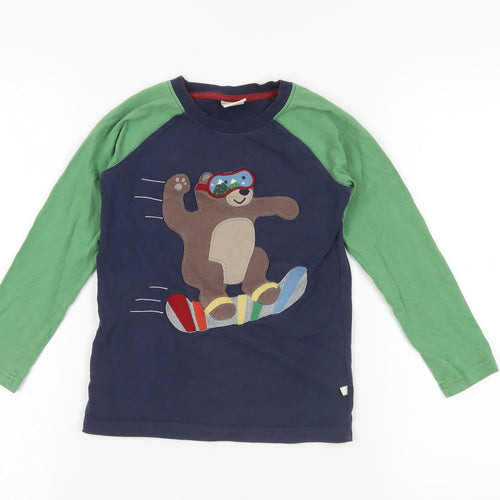 Frugi Boys Blue Green Long Sleeve Bear T-Shirt 7-8 Years