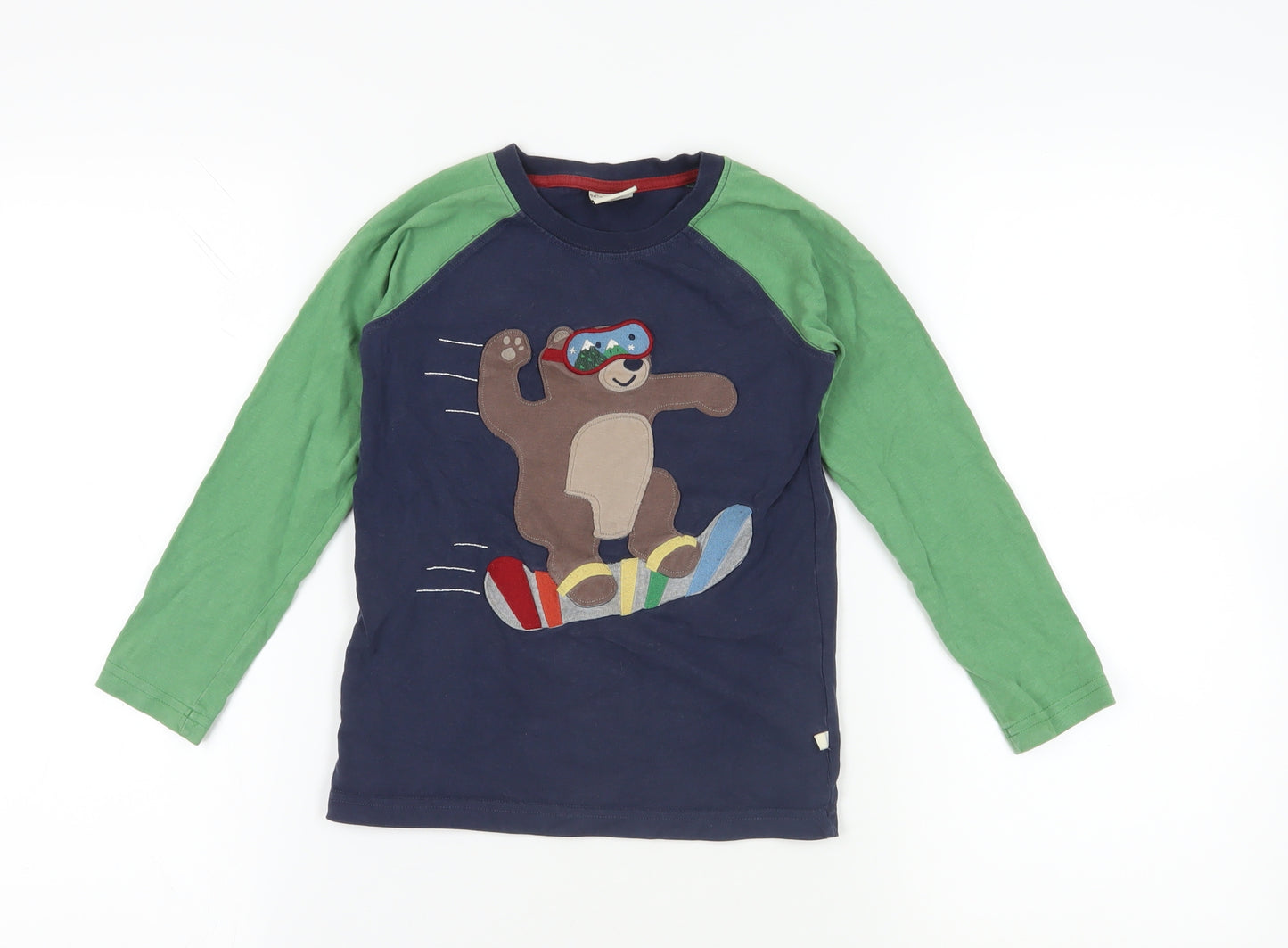 Frugi Boys Blue Green Long Sleeve Bear T-Shirt 7-8 Years