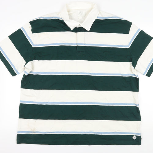 Marks and Spencer Striped Polo Green & White 2XL