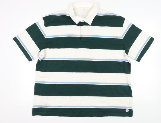 Marks and Spencer Striped Polo Green & White 2XL