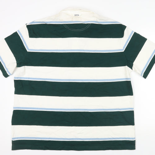 Marks and Spencer Striped Polo Green & White 2XL