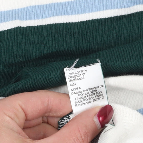 Marks and Spencer Striped Polo Green & White 2XL