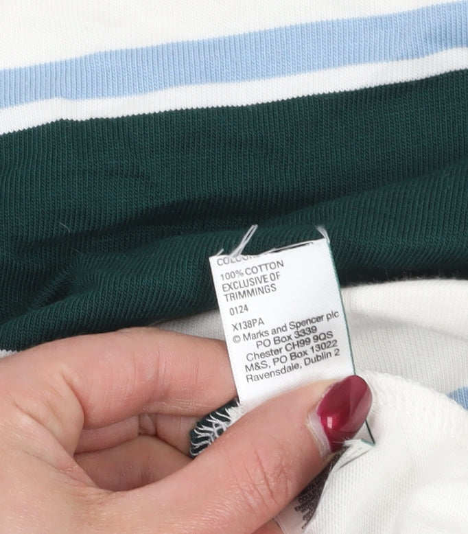 Marks and Spencer Striped Polo Green & White 2XL