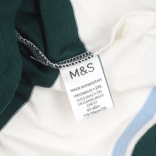 Marks and Spencer Striped Polo Green & White 2XL