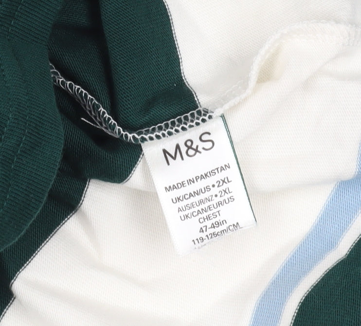 Marks and Spencer Striped Polo Green & White 2XL