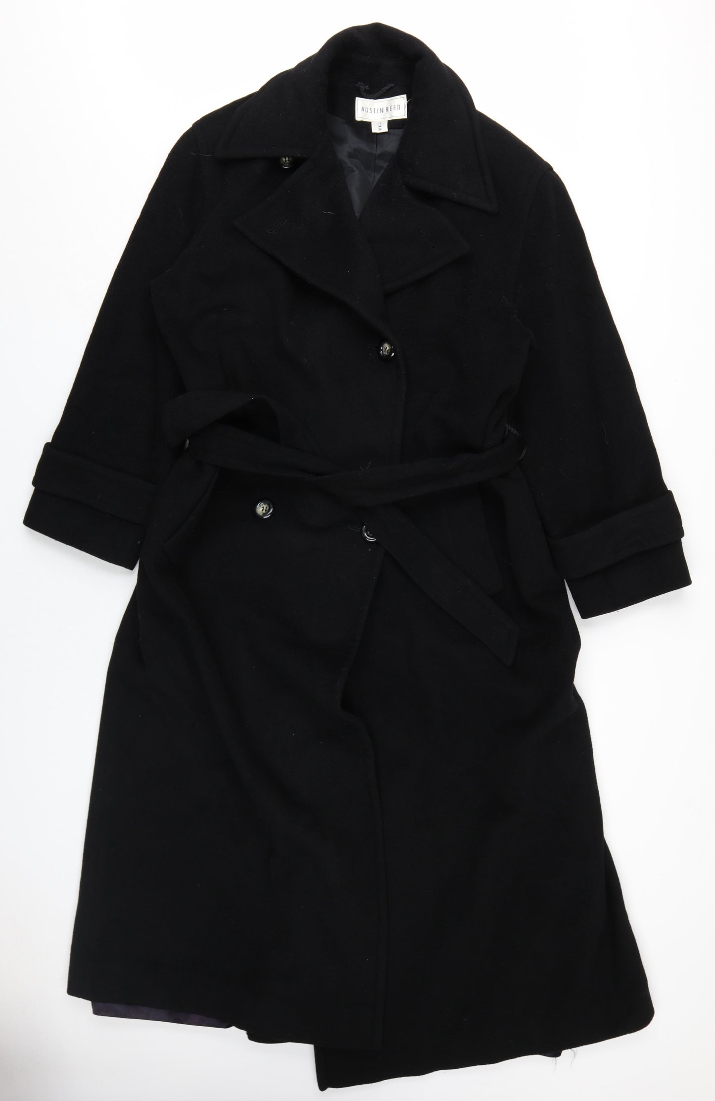 Austin Reed Womens Black Overcoat Coat Size 12 Button