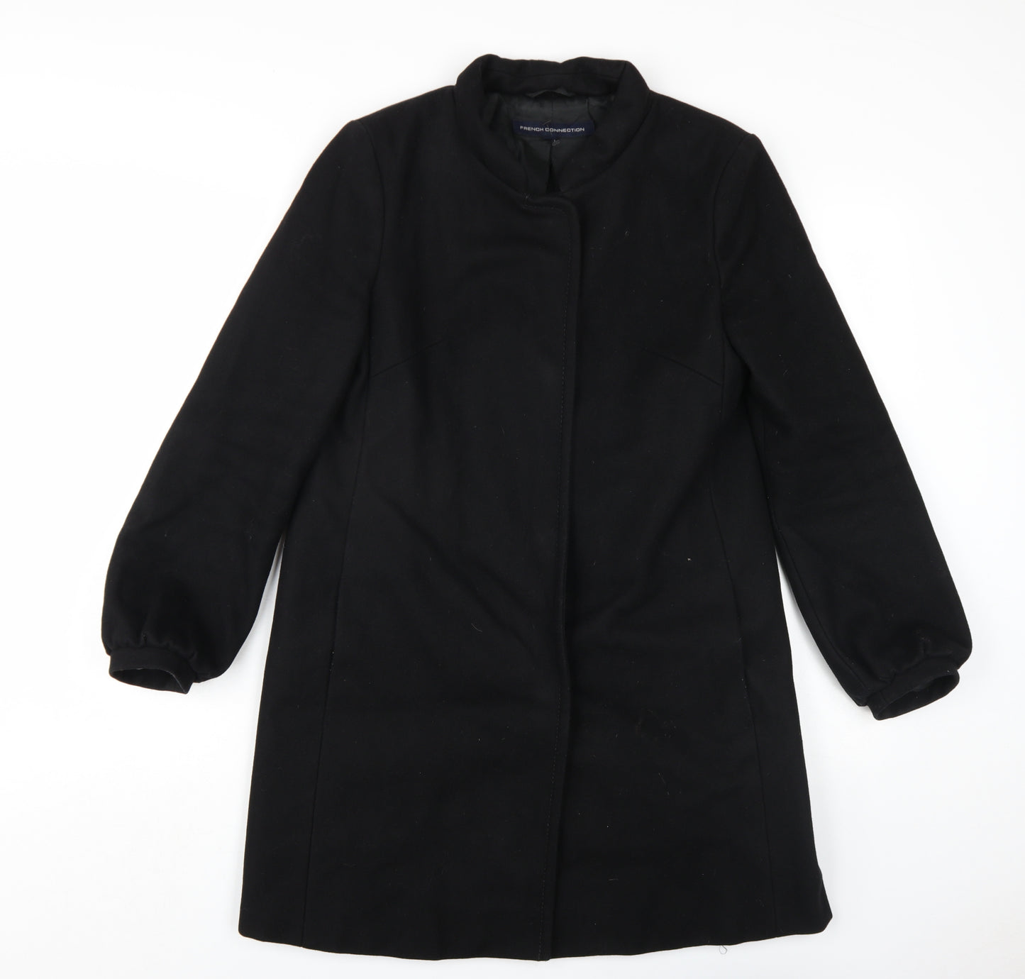French Connection Womens Black Overcoat Coat Size 8 Snap