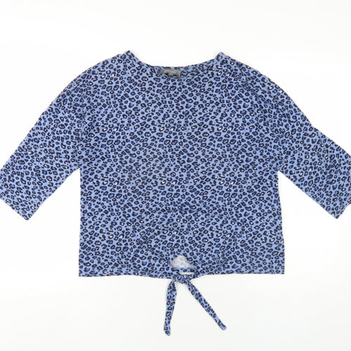 Principles Womens Blue Animal Print Cotton Basic T-Shirt Size 12 Round Neck