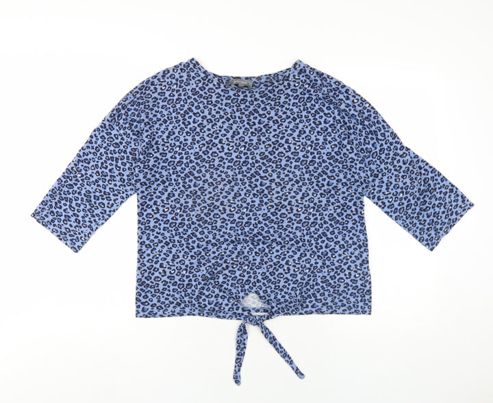 Principles Womens Blue Animal Print Cotton Basic T-Shirt Size 12 Round Neck