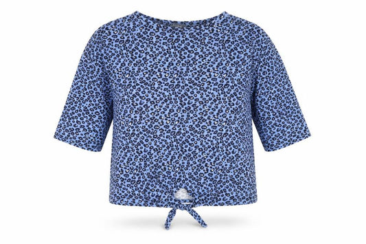 Front view of Principles women’s blue animal print cotton basic t-shirt, size UK 12, round neck