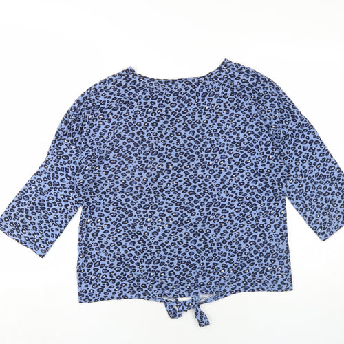 Principles Womens Blue Animal Print Cotton Basic T-Shirt Size 12 Round Neck