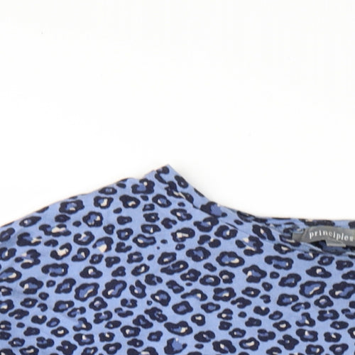 Principles Womens Blue Animal Print Cotton Basic T-Shirt Size 12 Round Neck