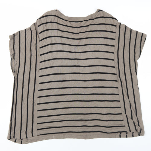 Chickster Womens Brown Striped Viscose Basic T-Shirt Size M Round Neck