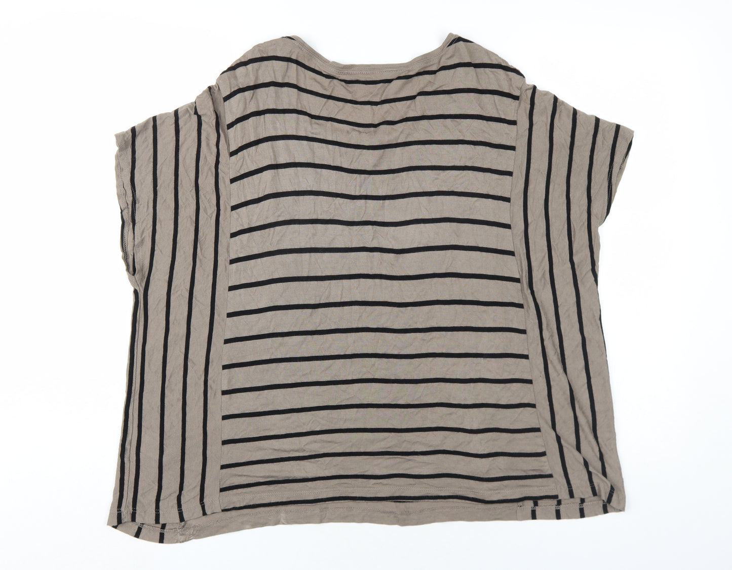 Chickster Womens Brown Striped Viscose Basic T-Shirt Size M Round Neck