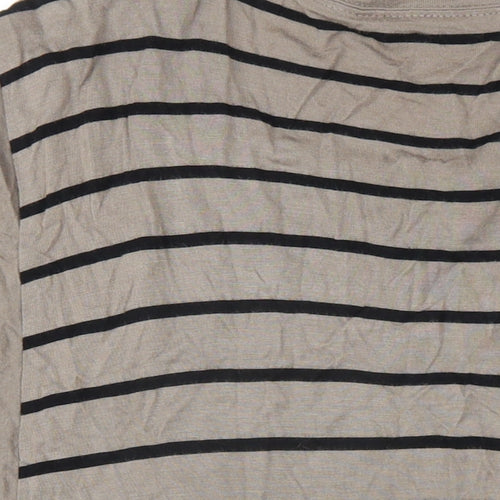 Chickster Womens Brown Striped Viscose Basic T-Shirt Size M Round Neck