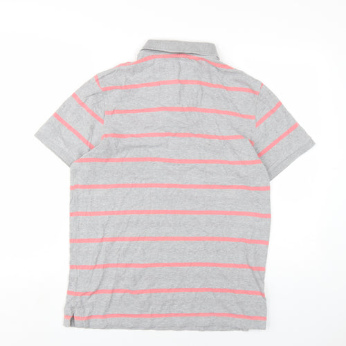 Drift King Mens Grey Striped Cotton Polo Size M Collared Button