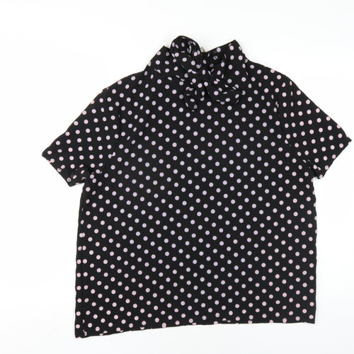 Boohoo Womens Black Polka Dot Polyester Basic T-Shirt Size 14 Round Neck