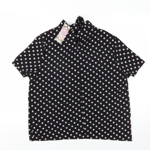 Boohoo Womens Black Polka Dot Polyester Basic T-Shirt Size 14 Round Neck