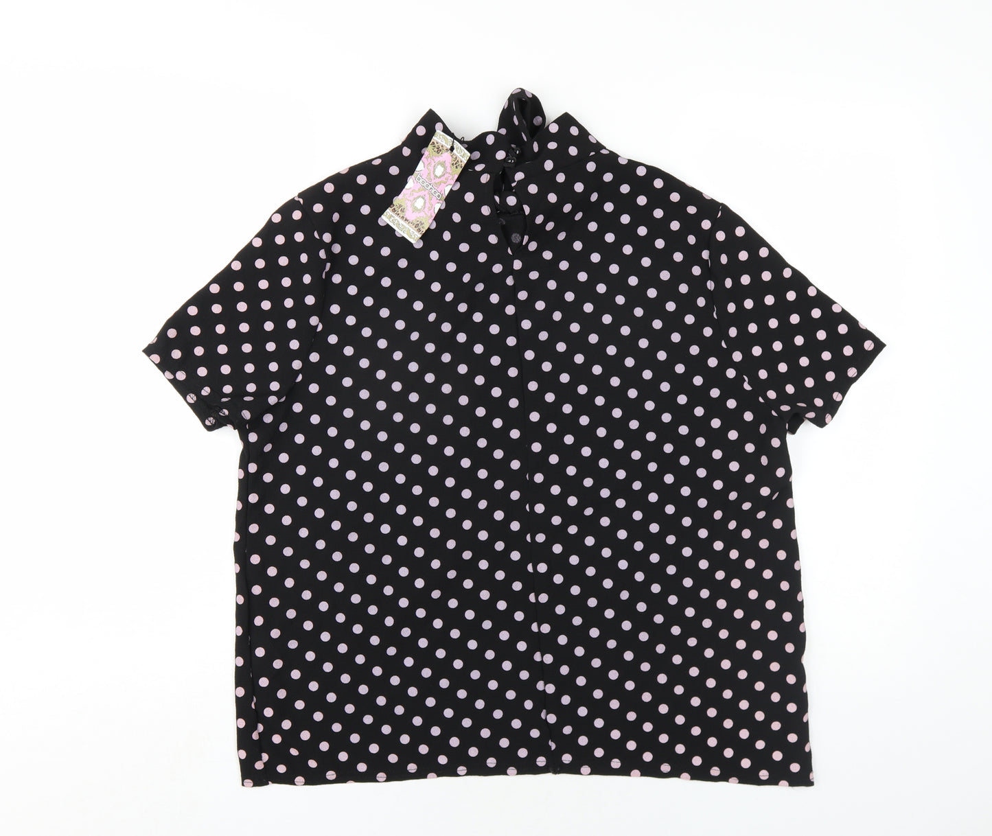 Boohoo Womens Black Polka Dot Polyester Basic T-Shirt Size 14 Round Neck