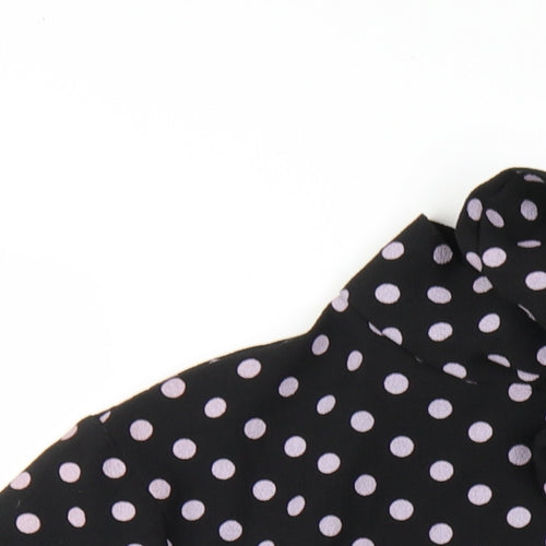 Boohoo Womens Black Polka Dot Polyester Basic T-Shirt Size 14 Round Neck