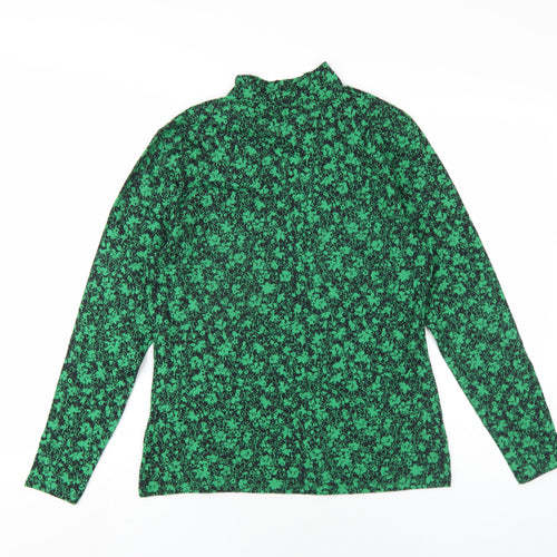 Marks and Spencer Womens Green Floral Cotton Basic T-Shirt Size 14 Mock Neck
