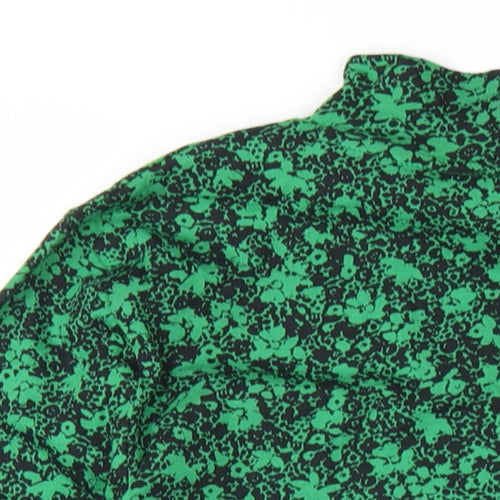 Marks and Spencer Womens Green Floral Cotton Basic T-Shirt Size 14 Mock Neck
