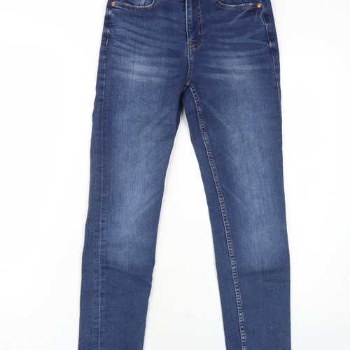 Marks and Spencer Womens Blue Cotton Straight Jeans Size 8 L27 in Slim Zip