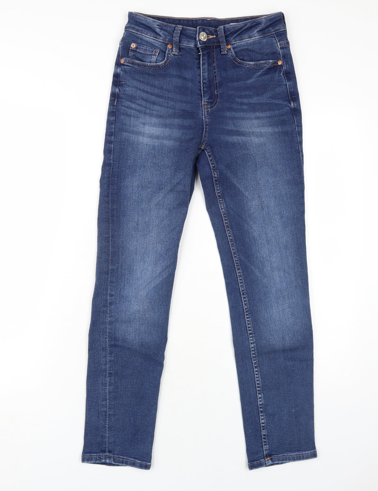 Marks and Spencer Womens Blue Cotton Straight Jeans Size 8 L27 in Slim Zip