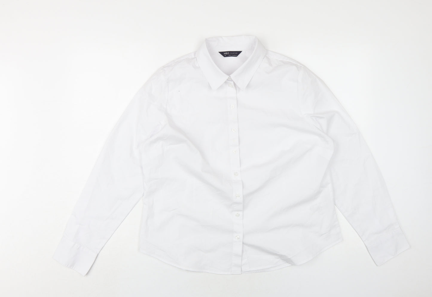 Marks and Spencer Womens White Cotton Basic Button-Up Size 16 Collared