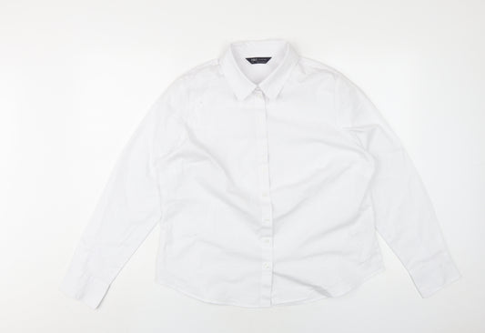 Marks and Spencer Womens White Cotton Basic Button-Up Size 16 Collared