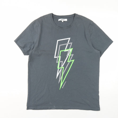 Avenzi Mens Grey Cotton T-Shirt Size L Round Neck