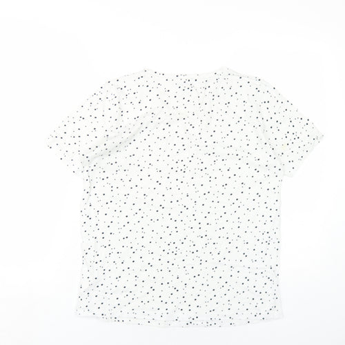 LC Waikiki Womens White Polka Dot Cotton Basic T-Shirt Size L Round Neck