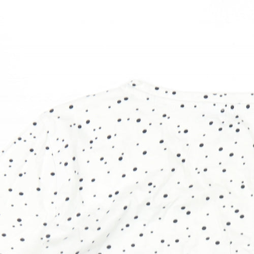 LC Waikiki Womens White Polka Dot Cotton Basic T-Shirt Size L Round Neck