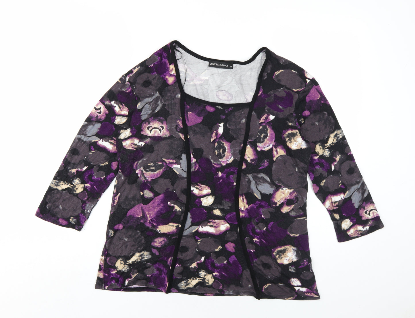 Just Elegance Womens Multicoloured Floral Viscose Basic T-Shirt Size 18 Square Neck