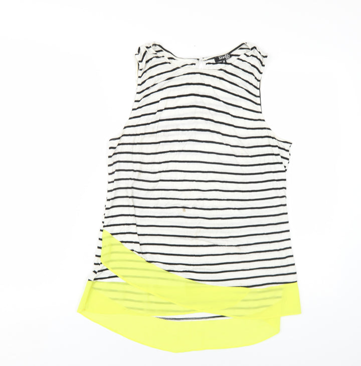Stella Morgan Womens White Striped Viscose Basic Tank Size 14 Round Neck