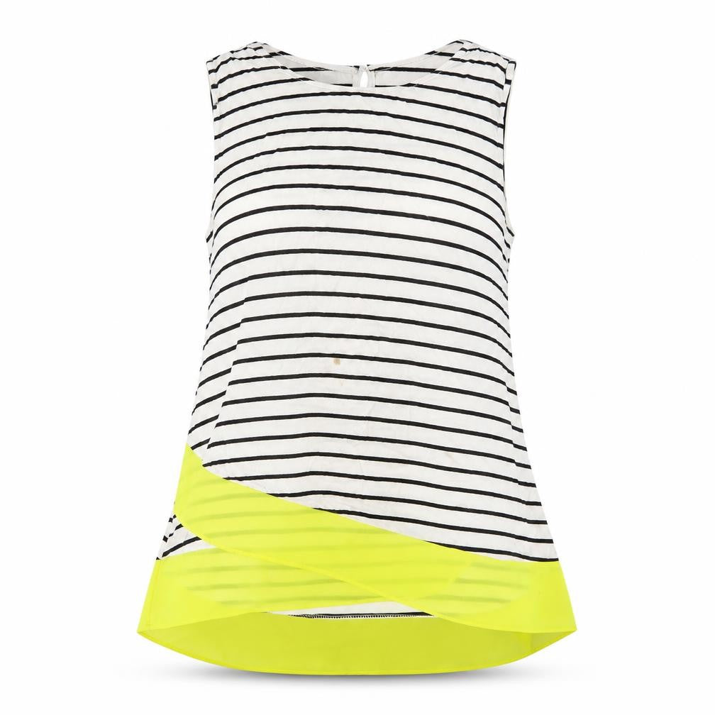 Front view of Stella Morgan women’s white striped viscose basic tank, size UK 14, round neck