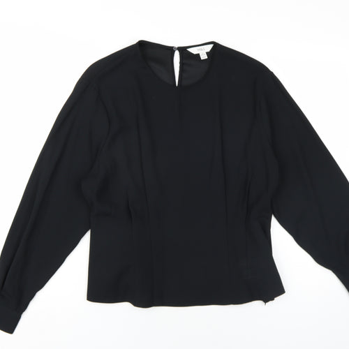 Marks and Spencer Womens Black Polyester Basic Blouse Size 18 Round Neck