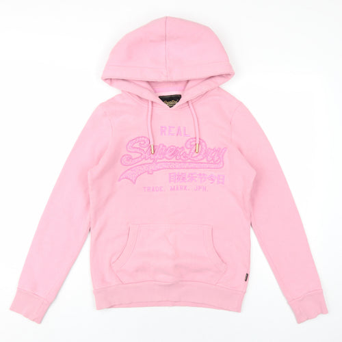 Superdry Womens Pink Cotton Pullover Hoodie Size 8 Pullover