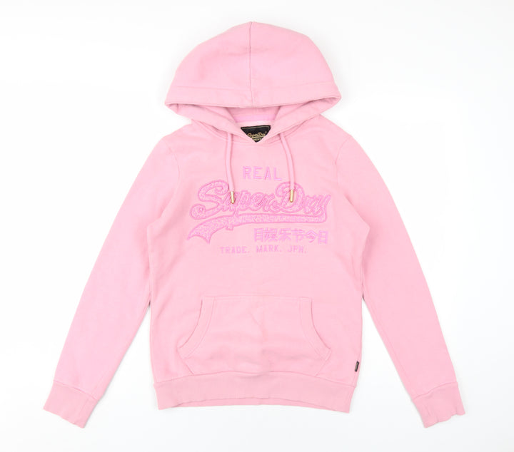 Superdry Womens Pink Cotton Pullover Hoodie Size 8 Pullover