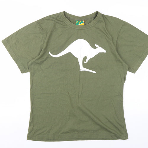 Australian Made Womens Green Cotton Basic T-Shirt Size M Round Neck - Kangaroo