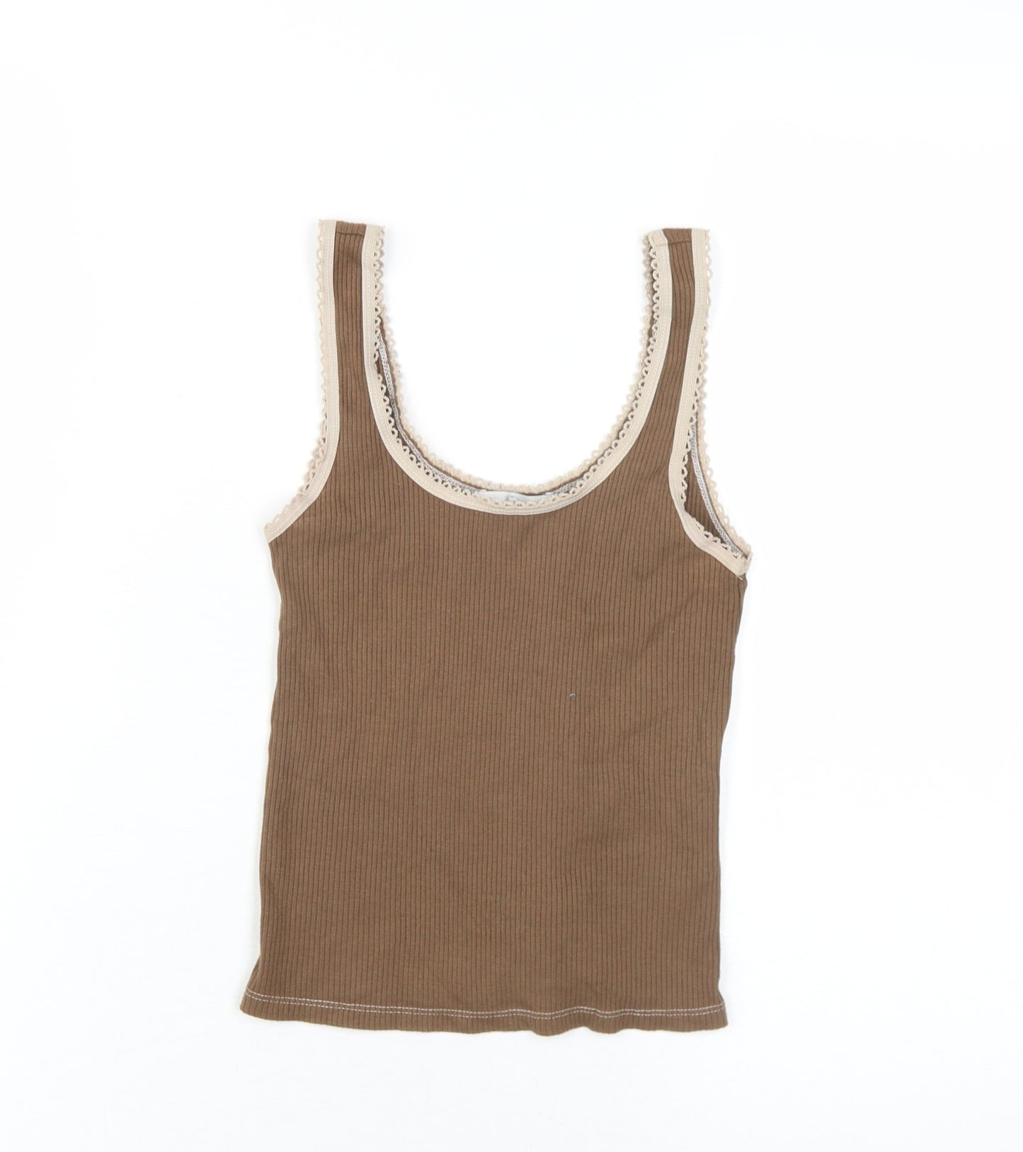 Topshop Womens Brown Cotton Basic Tank Size 8 Scoop Neck