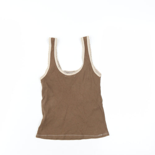 Topshop Womens Brown Cotton Basic Tank Size 8 Scoop Neck