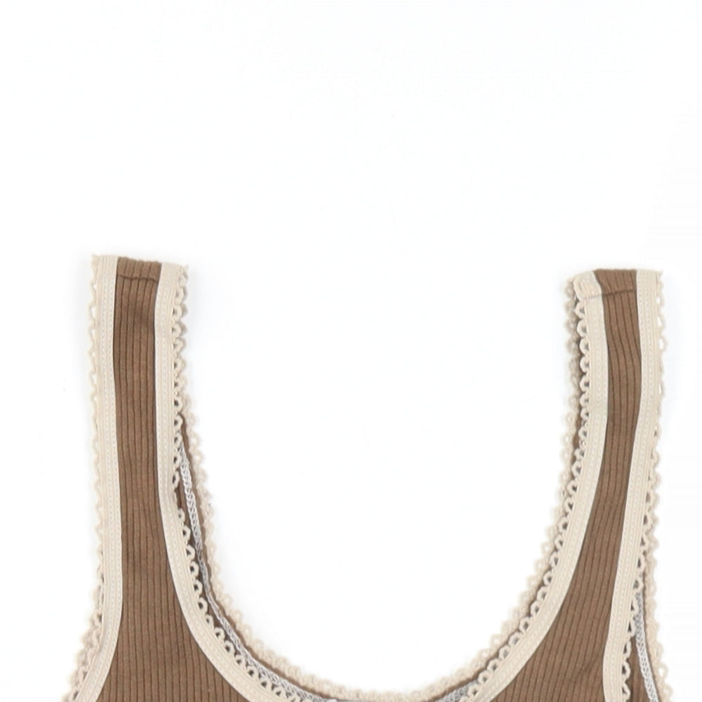 Topshop Womens Brown Cotton Basic Tank Size 8 Scoop Neck